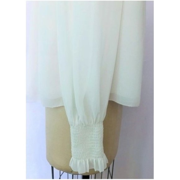 ARITZIA WILFRED CREAM SMOCKED LACE-UP RUFFLE BLOUSE M NWT - Picture 14 of 15